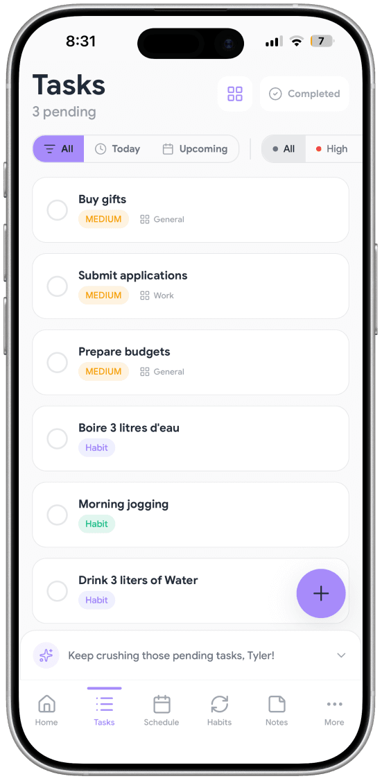 Smart Tasks screen
